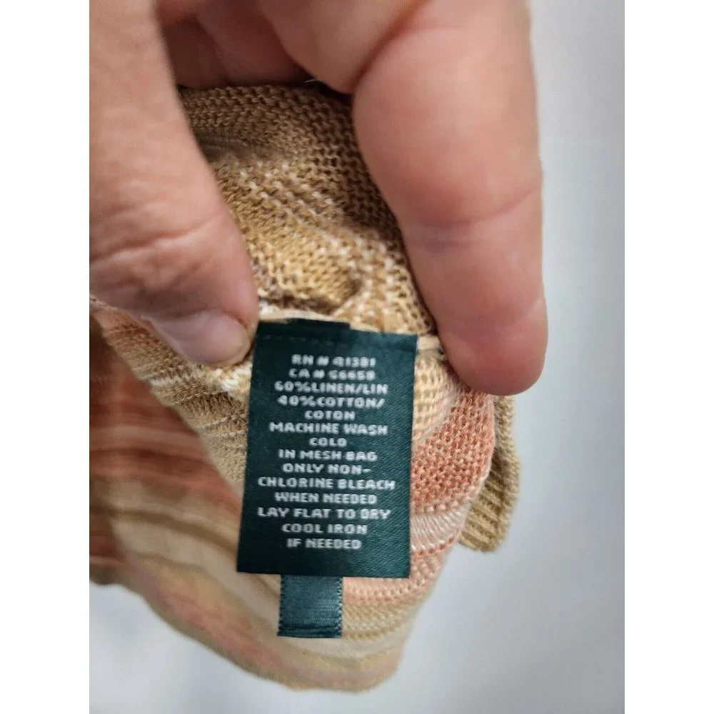 Lauren Ralph Lauren Denim Womens Sweater Medium Beige Linen Blend Striped Tunic - Picture 6 of 8